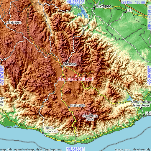 Topographic map of San Lucas Quiavini