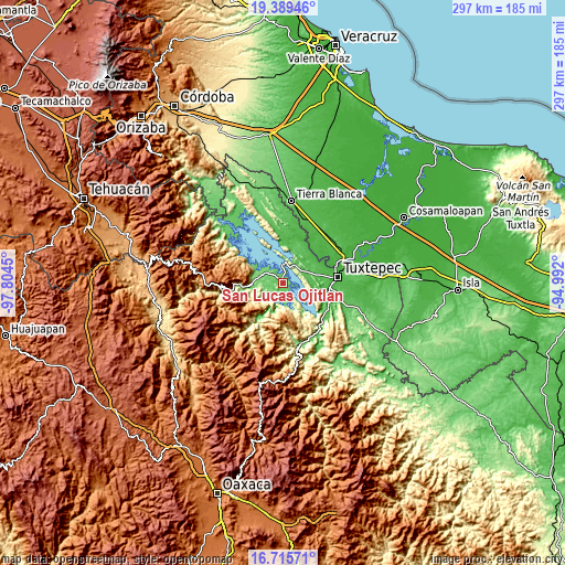 Topographic map of San Lucas Ojitlán