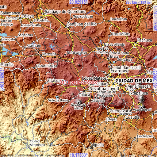 Topographic map of San Lorenzo Toxico