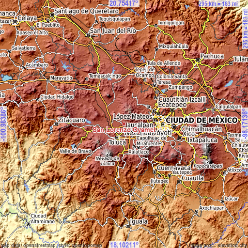 Topographic map of San Lorenzo Oyamel