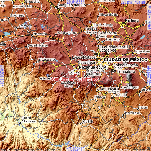 Topographic map of San Lorenzo Cuauhtenco