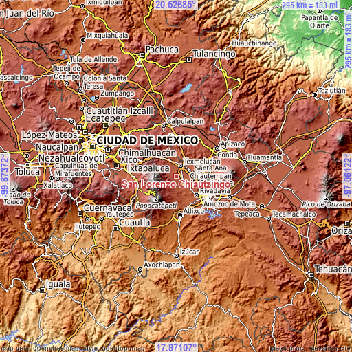 Topographic map of San Lorenzo Chiautzingo