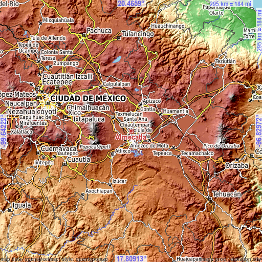 Topographic map of Almecatla