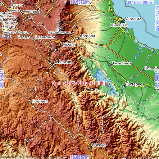 Topographic map of San Lorenzo Cuaunecuiltitla