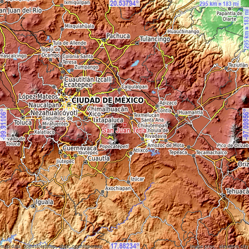 Topographic map of San Juan Tetla