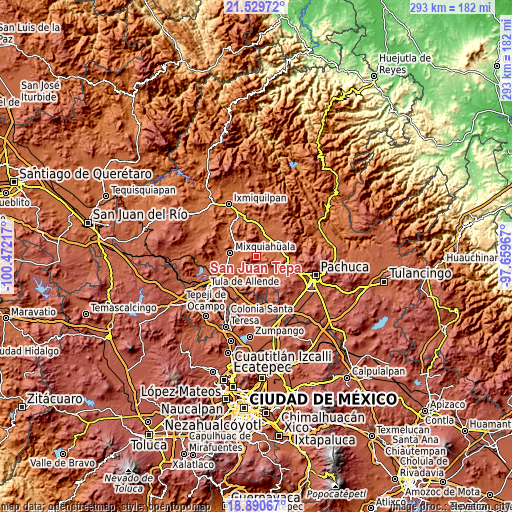 Topographic map of San Juan Tepa