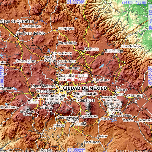 Topographic map of Teotihuacán