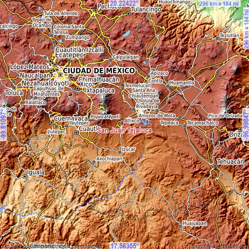 Topographic map of San Juan Tejaluca