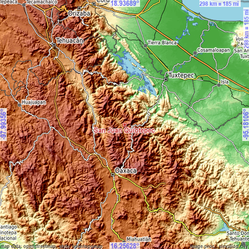 Topographic map of San Juan Quiotepec