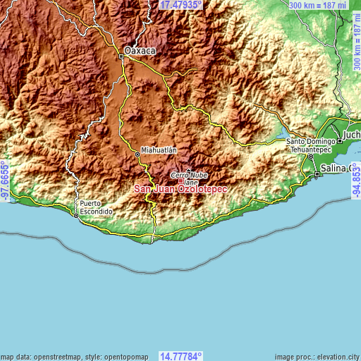 Topographic map of San Juan Ozolotepec