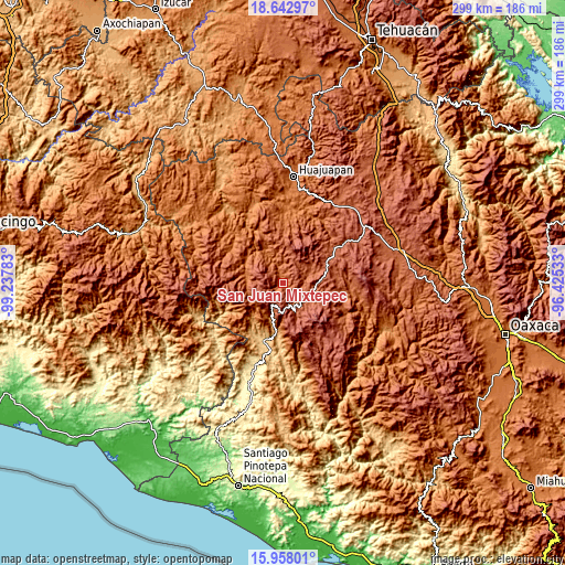 Topographic map of San Juan Mixtepec