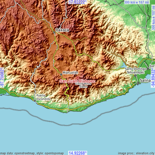 Topographic map of San Juan Mixtepec