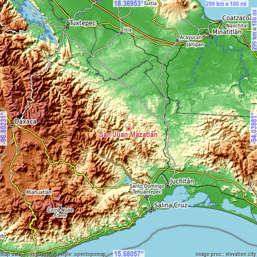 Topographic map of San Juan Mazatlán