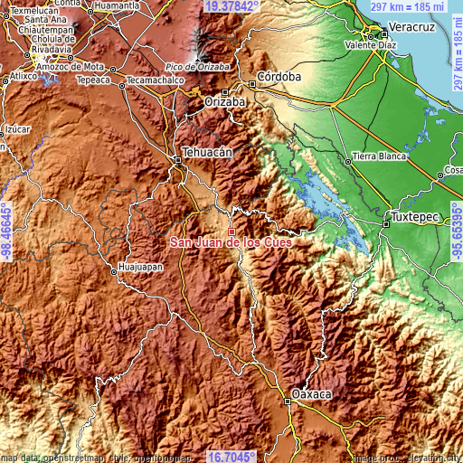 Topographic map of San Juan de los Cues