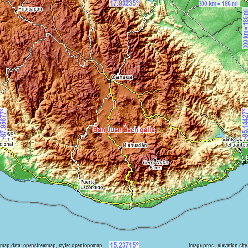 Topographic map of San Juán Lachigalla