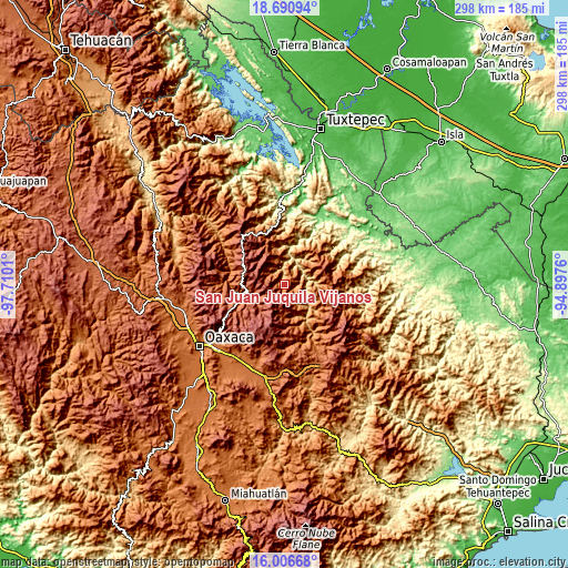 Topographic map of San Juan Juquila Vijanos