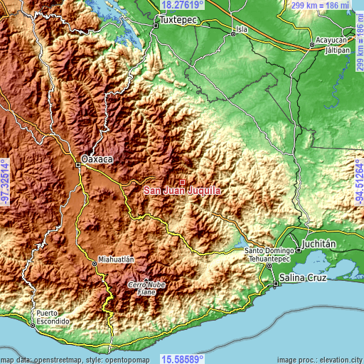 Topographic map of San Juan Juquila