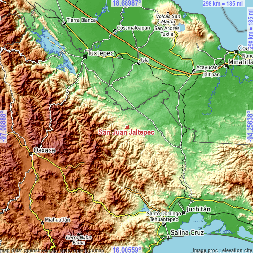 Topographic map of San Juan Jaltepec