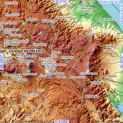 Topographic map of Ixtenco