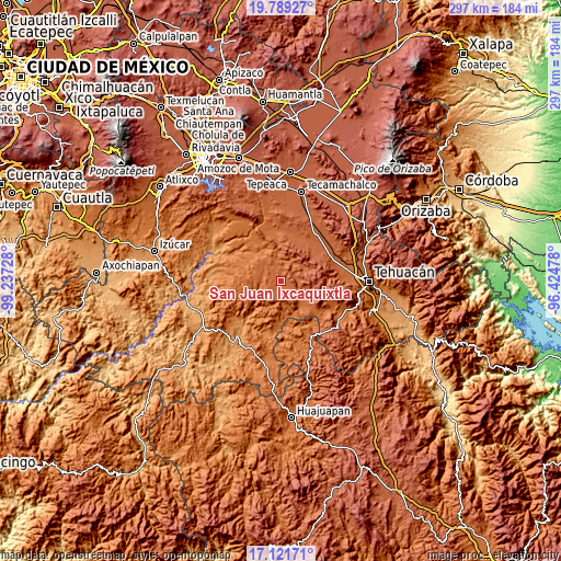 Topographic map of San Juan Ixcaquixtla