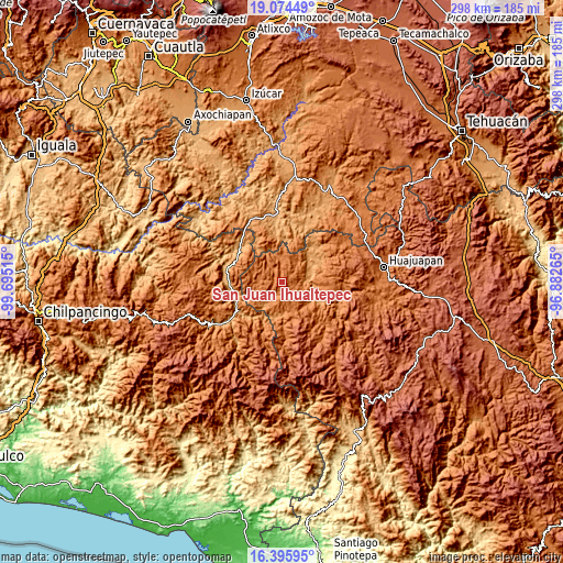 Topographic map of San Juan Ihualtepec