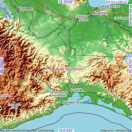 Topographic map of San Juan Guichicovi