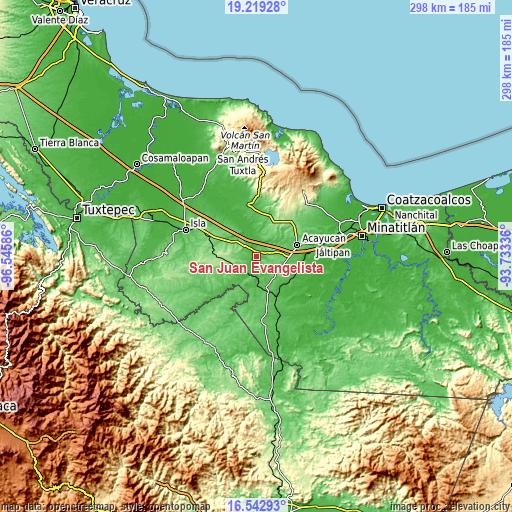 Topographic map of San Juan Evangelista