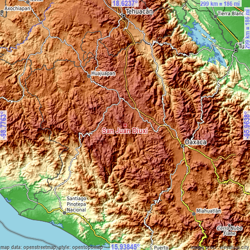 Topographic map of San Juan Diuxi