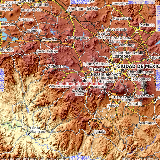 Topographic map of San Juan de las Huertas