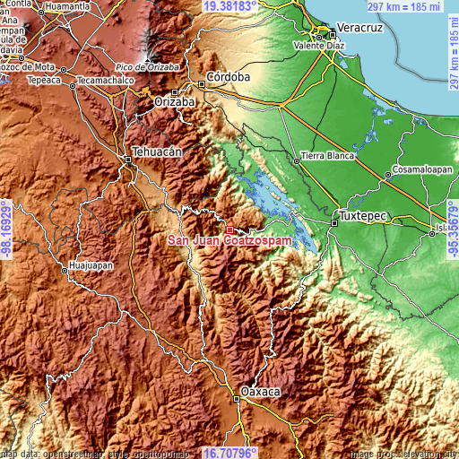 Topographic map of San Juan Coatzospam