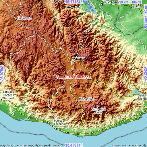 Topographic map of San Juan Chilateca