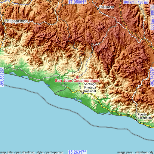 Topographic map of San Juan Cacahuatepec