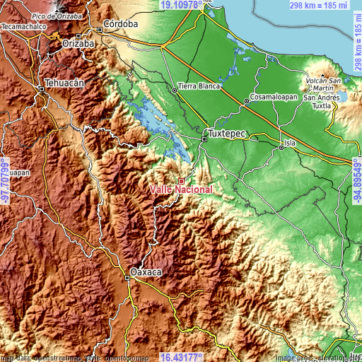 Topographic map of Valle Nacional