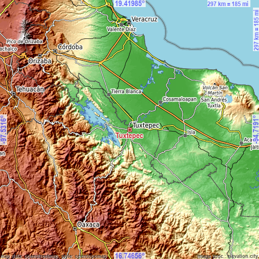 Topographic map of Tuxtepec