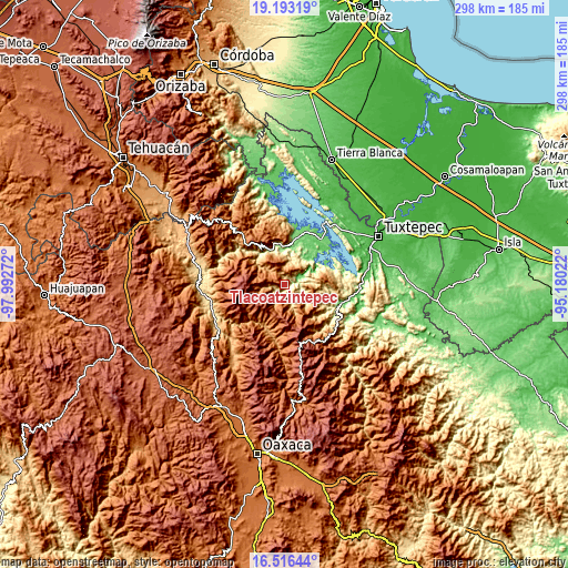 Topographic map of Tlacoatzintepec