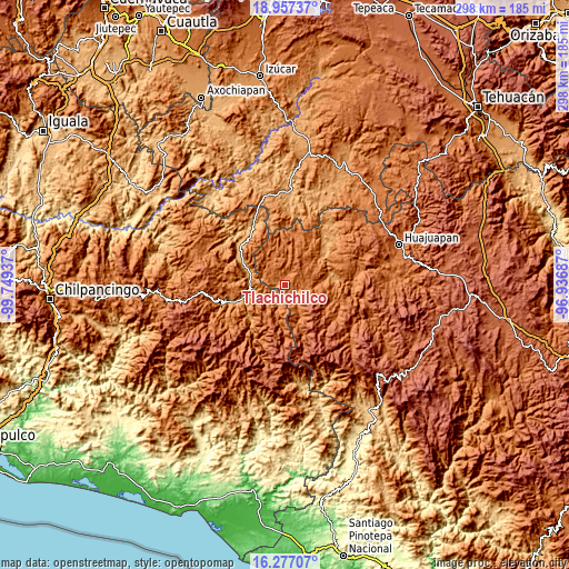 Topographic map of Tlachichilco