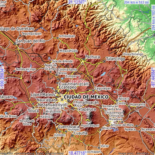 Topographic map of Teacalco