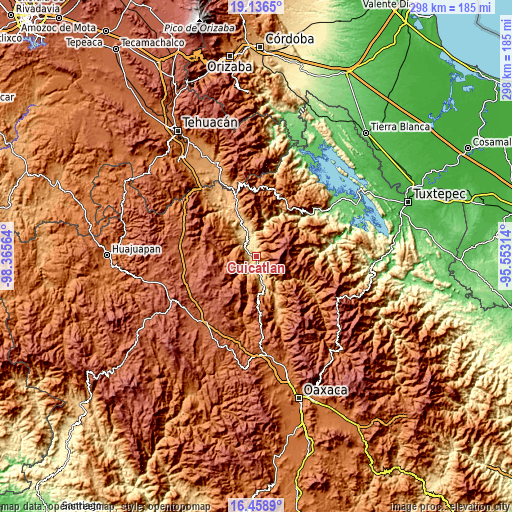 Topographic map of Cuicatlan