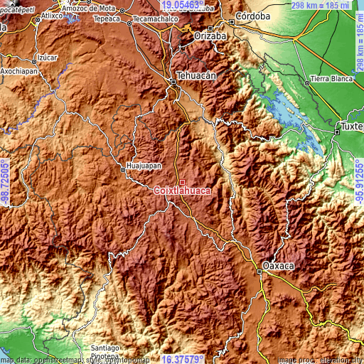 Topographic map of Coixtlahuaca