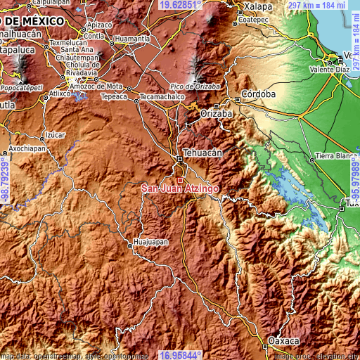 Topographic map of San Juan Atzingo