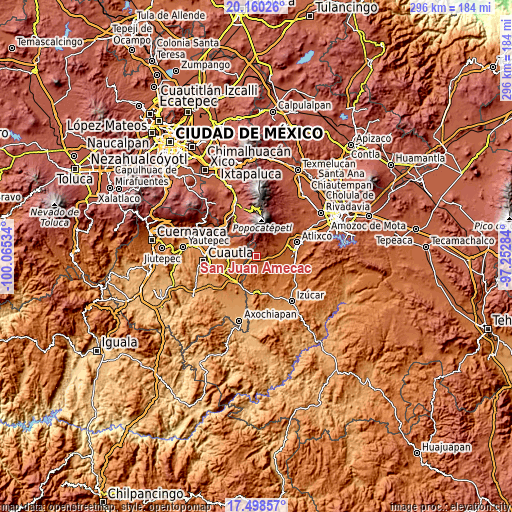 Topographic map of San Juan Amecac