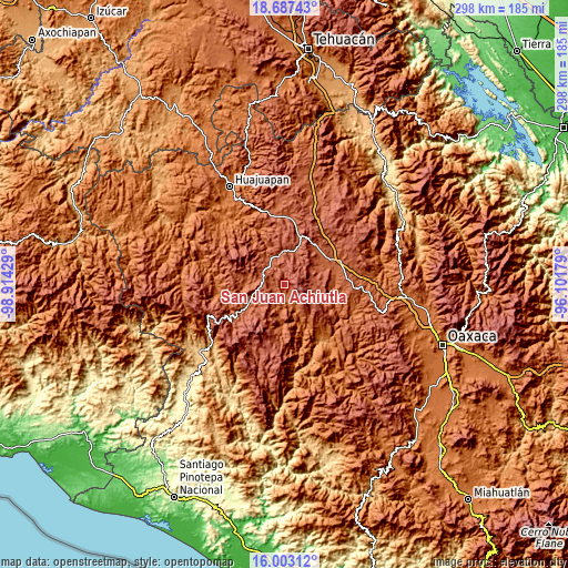 Topographic map of San Juan Achiutla