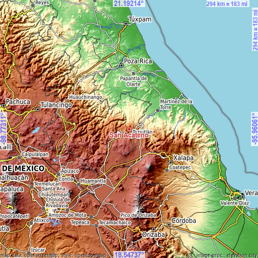 Topographic map of San Acateno