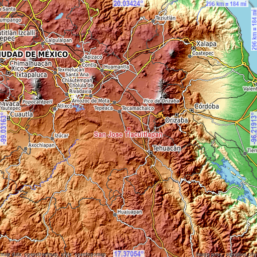 Topographic map of San José Tlacuitlapan