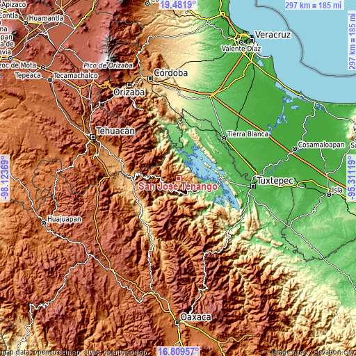 Topographic map of San José Tenango