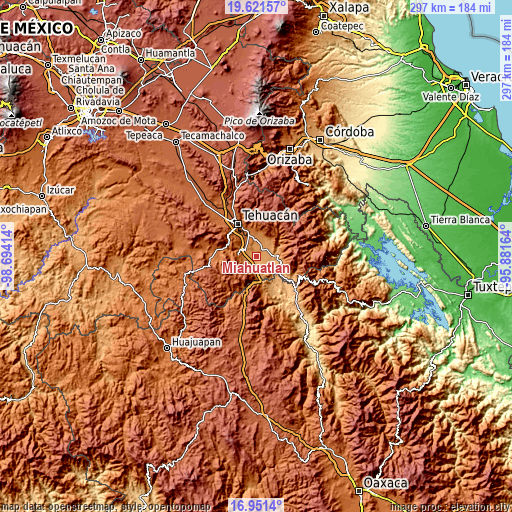 Topographic map of Miahuatlán