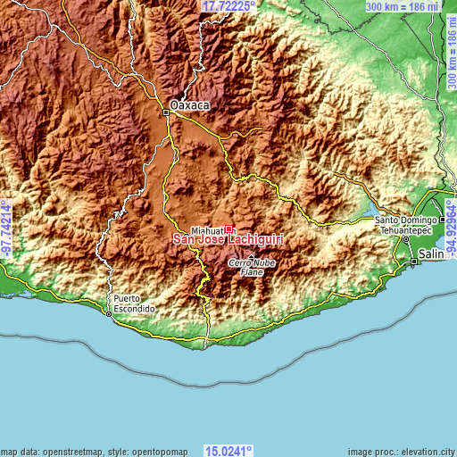 Topographic map of San José Lachiguirí