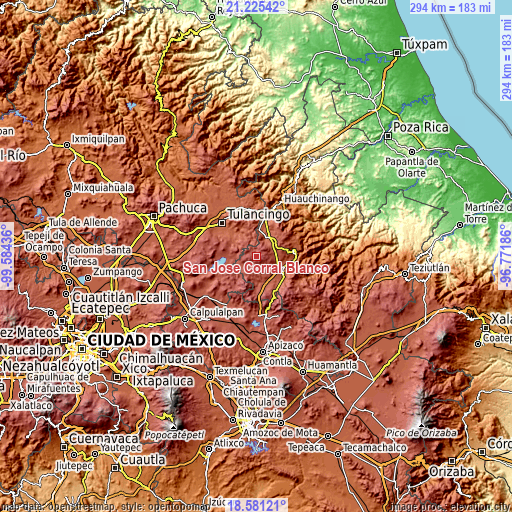 Topographic map of San José Corral Blanco