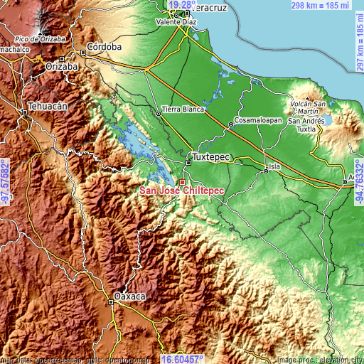 Topographic map of San José Chiltepec