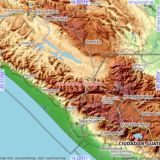 Topographic map of San José las Chicharras